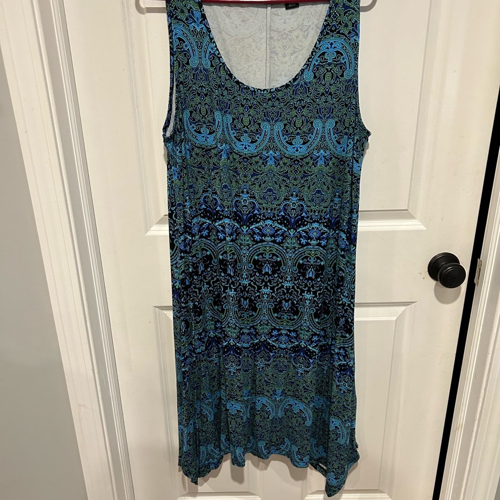 Blue and Green Sleeveless Dress